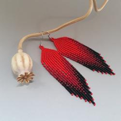 kolczyki cieniowane,z frędzlami,czerwone,beading, - Kolczyki - Biżuteria